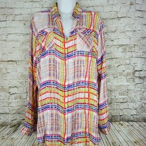 Cabi Plaid Cirque Shirt Rainbow Button Down